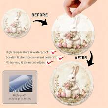 1 Piękny Biały Królik Trzymający Kwiaty Otoczony Pisankami, 2D Akrylowa Dekoracyjna Wisiorka Z Elementami Wielkanocnymi, Modna I Elegancka, Jest Drzwiami I Ścianą Wisząca, Okna I Ogrodowe Dekoracje Zewnętrzne, Dekoracje Na Codzienne Spotkania Świąteczne, Najlepszy Prezent Dla Rodziny I Przyjaciół