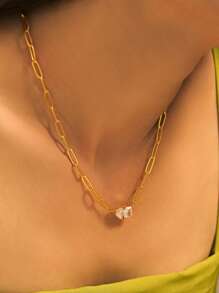 1 pieza Collar con colgante de clip de papel enchapado en oro de 18K con circonita cúbica, regalo perfecto para mujeres de moda