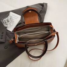 Túi xách da chắp vá chất lượng cao dành cho nữ, Túi đeo vai thời trang hàng ngày có dây đeo có thể điều chỉnh để đeo chéo - màu nâu - Xem 10