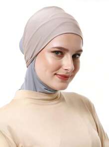 1pc Arab Dubai/Turkish Classic Solid Color Soft, Breathable, Stretchy Wide-Banded Sweat-Absorbent Non-Slip Multifunctional Hair Band Headscarf, Suitable For Sports, Yoga, Makeup And Daily Wear - Gray Beige - View 3