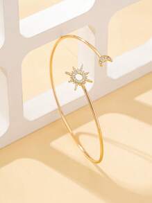 1pc Women's Fashion Open Adjustable Rhinestone Star & Moon Arm Cuff Bracelet, Suitable For Daily Wear And Gift - Gold Moon Armlet - View 3