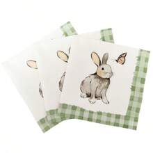 20 件/40 件复活节主题派对餐巾 - 兔子、蝴蝶、格子设计一次性餐巾，生日、节日、餐桌装饰派对装饰纸巾 - 彩色 - 查看 1