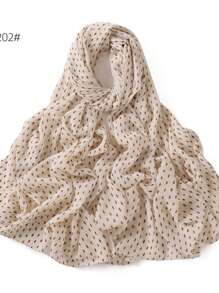 1 件新款格纹和波尔卡圆点印花珍珠雪纺围巾，女式围脖头巾披肩，尺码 201-210