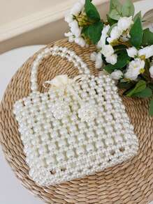 حقيبة يد فرنسية بالخرز اللؤلؤي، حقيبة كتف، حقيبة كروس بودي مزخرفة بالخرز، منتج نهائي، حقيبة هاتف للسيدة الأنيقة للربيع/الصيف 2025