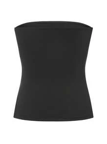 Women Tube Tops Solid Color Slit Strapless Tank Tops Summer Backless Bandeau Shirts Streetwear - 黑色 - 查看 7