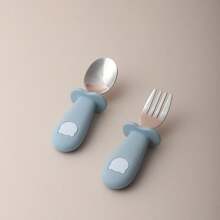 1 Pair Baby 316 Stainless Steel Silicone Handle Fork & Spoon, Cartoon Panda Tableware For Infant Self-Feeding - Multicolor - View 10