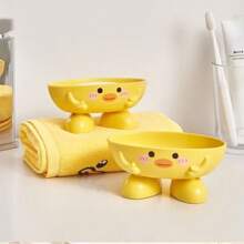 Cute Cartoon Bathroom Shower Soap Dish Holder Drain Storage Rack With Small Yellow Duck Design, For Home Use - Yellow - View 3