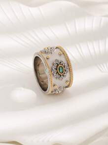 1 件 18K 镀金铜方晶锆石圆形戒指，适合女性日常佩戴和送礼 - 金色 - 查看 2