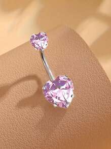 1pc Minimalist Cubic Zirconia Heart Decor Stainless Steel Belly Button Piercing Jewelry, Suitable For Daily Wear For Women