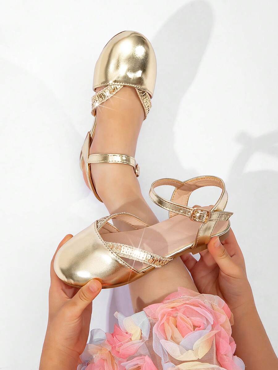 New Spring Girls Simple Casual Round Toe Flat Shoes For Outdoor Wear - Gold - View 1