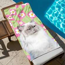 Personalized Pet Photo Beach Towel, Oversized Custom Cat Monogram Pool Towel, Dog Beach Towel For Kids, Vacation Gift, Picnic Towel