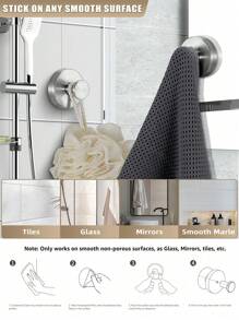 4个装吸盘挂钩，适用于淋浴房，不锈钢防水吸盘挂钩，无需钻孔，适用于淋浴房、浴室、厨房，可安装在玻璃淋浴门、镜子、瓷砖和其他光滑表面上，用于悬挂毛巾、浴袍、浴球等。1/2个装浴室配件，浴室工具 - 彩色 - 查看 7