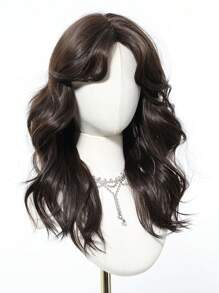 22 Inch Long Curly Wig With Bangs, Black Wavy Synthetic Hair Wig For Women, Suitable For Daily Wear And Parties - Black Brown - View 4