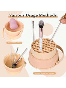 1pc Makeup Brush Cleaner Mat 3 In 1 Silicone Makeup Brush Cleaner Bowl Cosmetic Brushes Cleaning Tool Organizer For Storage And Air Dry,Clean Makeup Brush, Sponge, Powder Puff And Other Cleaners Makeup Tools Air Drying Rack