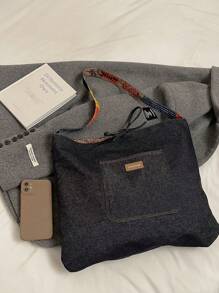 Casual Commuting Large Handbag For Women, New Design Double Sided Denim Tote Bag Shoulder Armpit Large Capacity Plaid Bag