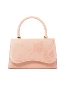 This Evening Bag Is Delicate And Compact. The Body Is In A Soft Pink Tone, With A Fine Floral Texture On The Surface, Adding A Romantic And Elegant Touch. The Rounded Handle Is Paired With Golden Metal Connectors, Creating A Luxurious Feel. The Flap Design Has A Smooth, Streamlined Profile, With A Vintage Yet Fashionable Overall Style, Making It An Ideal Accessory To Pair With Formal Attire For Evening Events. This Women's Handbag, Clutch, And Shoulder Bag Is Suitable For Weddings, Galas, Parties, And Other Formal Occasions, And Can Be Perfectly Paired With Evening Gowns And High Heels For A Graceful Look.