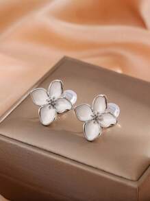 1 Pair Fashion Oil-Drop Flower Earrings For Women, Clip-On Earrings With Multiple Colors, High-End Elegant Slimming Style, Suitable For Daily Wear & Gifts