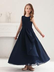 Teen Girl Navy Blue Chiffon Maxi Dress - Royal Blue - View 2