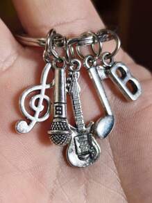 26 个字母音符吉他麦克风吊坠钥匙扣，创意珠宝礼物 - 復古銀色 - 查看 29