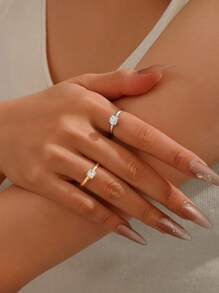 1 件 18K 镀金华丽风格不锈钢方晶锆石戒指女士珠宝婚礼派对约会礼物