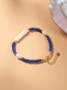 1pc 925 Sterling Silver Natural Pearl & Natural Jade Bracelet For Women, Suitable For Birthday Gifts And Daily Wear