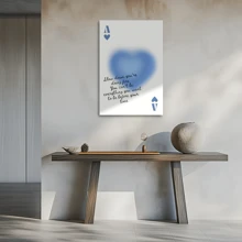 1pc Framed Canvas Wall Art, Light Blue Canvas Wall Art Slow Down You're Doing Fine Retro Light Blue Ace Of Hearts Playing Card Print Poster Art Print Canvas Poster, Ideal Gift For Bedroom Living Room Hallway Dorm Wall Decor - 彩色 - 查看 4