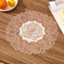 1 件/4 件/6 件圆形 PVC 半花图案家用厨房防水防油防滑餐桌垫，可水洗，适用于酒店、餐厅、节日装饰