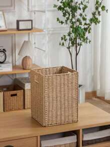 手工编织带手柄野餐篮编织洗衣篮杂物收纳盒手工可折叠立方体收纳盒用于衣服、玩具、杂物、零食、书籍可折叠收纳篮桌面装饰衣柜卡其色收纳篮桌面杂物零食收纳盒家用编织玩具摆放篮收纳器洗衣篮房间容器 - 彩色 - 查看 8