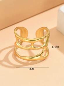 1pc Fashion Asymmetrical Hollow Liquidic Opening Stainless Steel Adjustable Ring, 18K Gold Vacuum Plated, Non-Fading Jewelry For Women, Party Wear