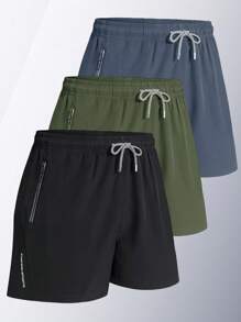 1 件装男士夏季运动短裤，松紧腰抽绳短裤，印花健身短裤，适合室内健身房、户外跑步 - 黑色 - 查看 7