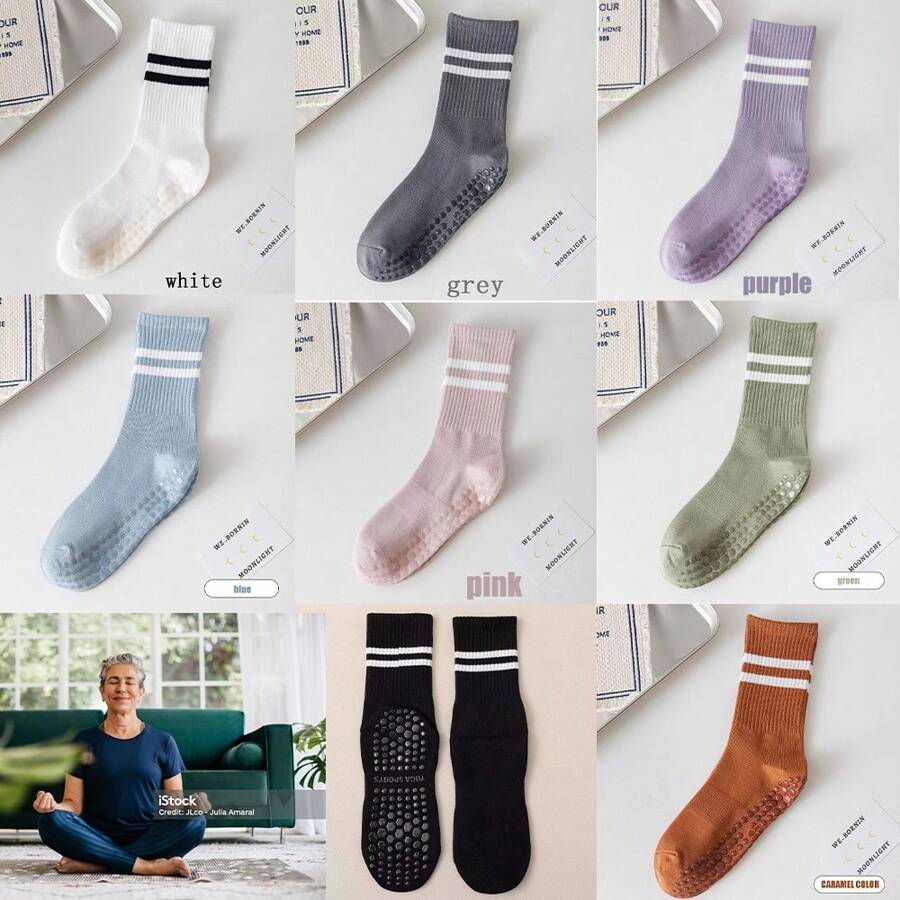 1 Pair Pilates Socks With Grip, Non-Slip Suitable For Women, Pilates, Workout, Pure Ballet, Ballet Dancing, Hospital Use - Multicolor - View 1
