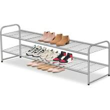 Serene Studio  Long 2 Tier Shoe Rack For Closet Metal Wide Stackable Shoe Storage Organizer For Entryway, Bedroom, Floor, 18-Pairs Low Shoe Shelf, - Grey - View 1