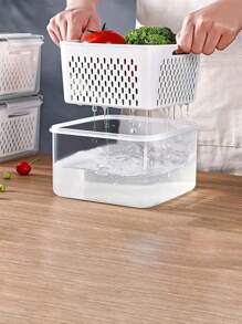 1pc/3pcs Plastic Food Storage Containers Set With Draining Basket And Lid - Leak-Proof, Fridge Safe, Reusable Multi-Functional Kitchen Organizer For Fruits, Vegetables And Food