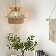 1 chụp đèn bằng dây giấy dệt tay - Vỏ đèn thả phong cách Bohemian cho nhà hàng, quán bar, nhà riêng và phòng trà - Đèn treo trang trí độc đáo và nghệ thuật (Không có nguồn điện) - Nhiều màu - Xem 6