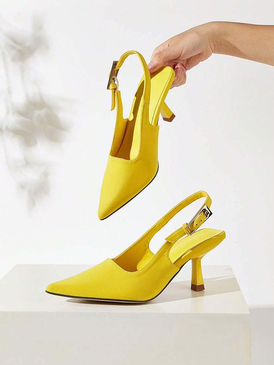 女士新款时尚舒适百搭尖头一脚蹬高跟鞋