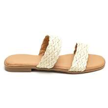 Woven Double-Strap Slide Sandals With Ergonomic Insole - Krem - View 3