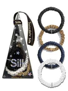 4 SZTUK 100% Czystego Jedwabiu Morwowego Gumki Do Włosów Jedwabne Gumki Do Włosów Gumki Do Włosów Kucyki Jednolity Kolor Naturalne Akcesoria Do Włosów Wstążka Pudełko Prezentowe - Wielokolorowe - Zobacz 9