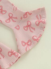 Toddler Girls Summer Overalls Jumpsuit Bow Printed Sleeveless Tie-Up Flare Pants Romper - Pink - View 5