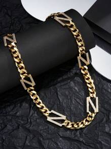 1pc 18K Gold/Platinum Plated Cubic Zirconia Iced Letter N Pendant Necklace, Luxury Gift For Party And Everyday Wear