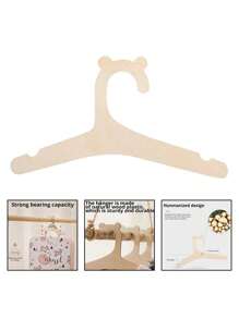 5pcs/10pcs/Set Cartoon Non-Slip Wooden Baby Clothes Hangers, Kids Room Home Wood Hanging Decor - Wood Color - View 3