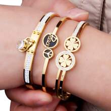 3/1pc Stainless Steel Bracelet, Women Elegant Style With Big Cubic Zirconia Pendant And Small Cubic Zirconia Decoration, Refined & Chic, Suitable For Daily Wear And Gift