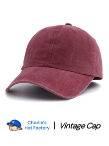 1顶男女通用复古水洗棒球帽 - 高品质纯色简约设计 - 提供大地色系（绿色、海军蓝、咖啡色、灰色）和彩色（酒红色、粉色、红色）可选 - 柔软的“牛仔”老爹帽，适合DIY定制和日常佩戴 - 純色 - 查看 15