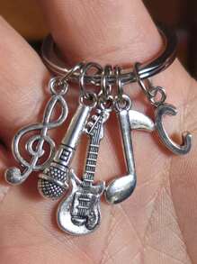26 个字母音符吉他麦克风吊坠钥匙扣，创意珠宝礼物 - 復古銀色 - 查看 35