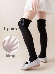 1 双带蝴蝶结蕾丝边的女童及膝袜，轻便，适合春夏季，适合 3-12 岁儿童，时尚百搭的日常穿着