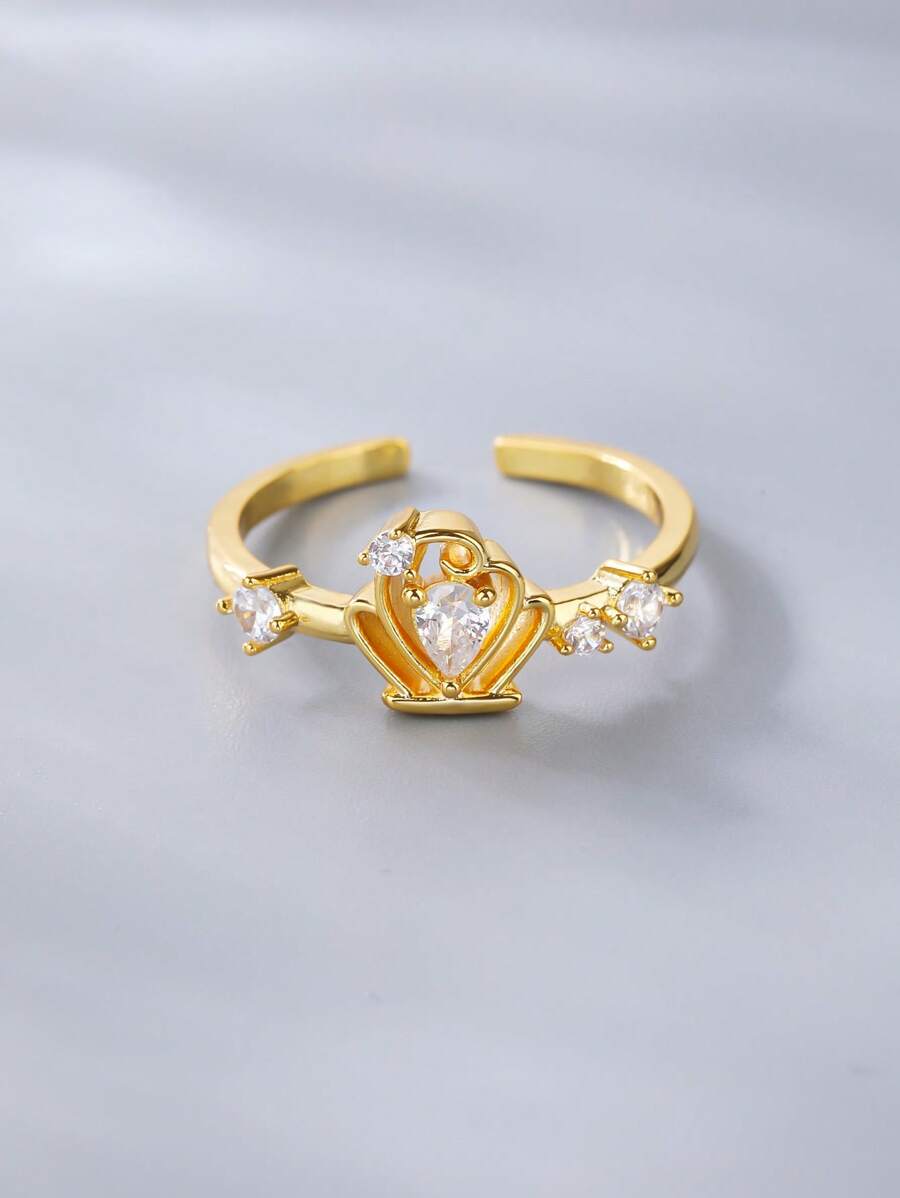 1 件女士微镶嵌梨形切割方晶锆石皇冠镂空可调节迷人戒指，情人节礼物，妈妈，母亲，母亲节，礼物 - 皇冠戒指 - 查看 1