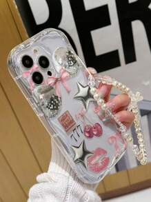 Lanyard Cartoon Lippen Muster transparente Creme Wellen Rand Kette einfache stoßfeste dicke Handyhülle geeignet für iPhone 16/16 Pro/16 Pro Max/16 Plus/15 XR/7/8, geeignet für Redmi 10, Redmi Note 114G, Redmi 11Lite A53tpuA14/A23/S23ULTRA S24 A14 A15 S23 A73, geeignet für Redmi Handyhülle