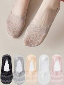 1/5 أزواج من الجوارب النسائية الصيفية الرقيقة بتصميم الدانتيل غير القابل للانزلاق والعرق وغير مرئية وقابلة للتنفس - متعدد الألوان - مشاهدة 8