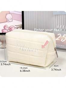 定制字母化妆包，天鹅绒减压枕头，便捷洗漱包，大容量格子化妆品收纳包，小物品收纳行李包，节日礼品包女士 - 米色 - 查看 9