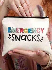 应急零食印花零食袋、旅行化妆品袋拉链化妆包盥洗袋、笔袋储物袋，非常适合旅行、化妆品、零食储存，送给朋友和姐妹的绝佳礼物 - 白色 - 查看 3