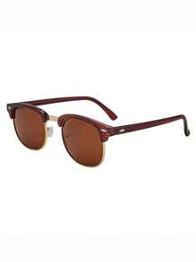 1pc Personalized Half Frame Glasses For Men & Women, Fashionable Rivet Decoration, Vintage Style Casual Shades Accessories
